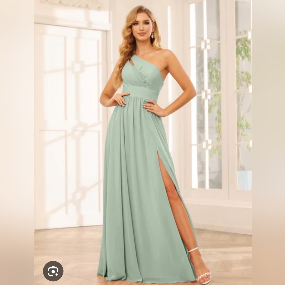 Lavetir Elegant One-Shoulder Mint Green Evening Dress